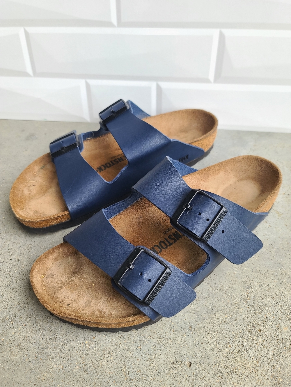 Birkenstock Arizona Blue Birko-Flor Softbed Slide Sandals 39 Regular M6 / W8
